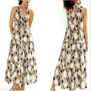 Maeve by Anthropologie Snake Reptile Printed Tiered Maxi Dress Size 10